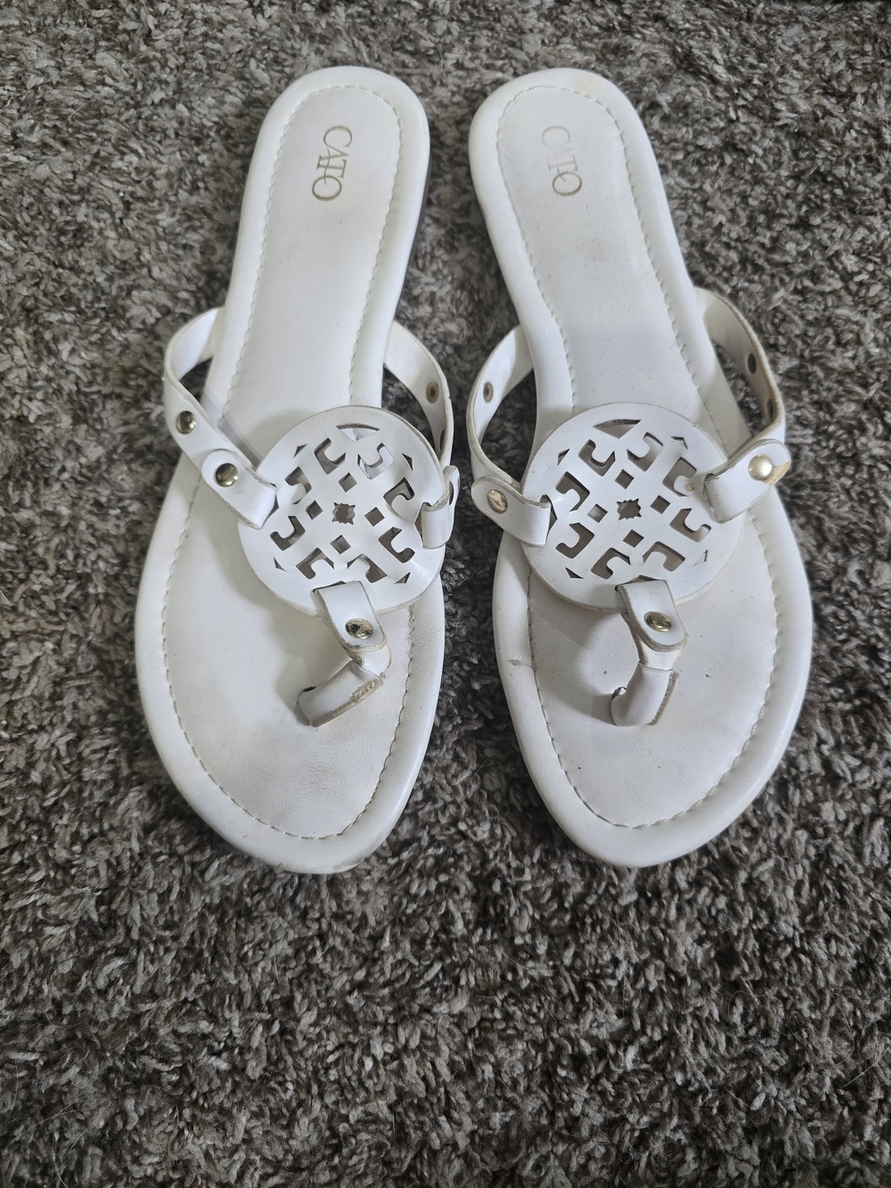 Cato White Cutout Logo Thong Sandals